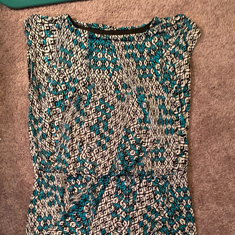 White green and black print dress